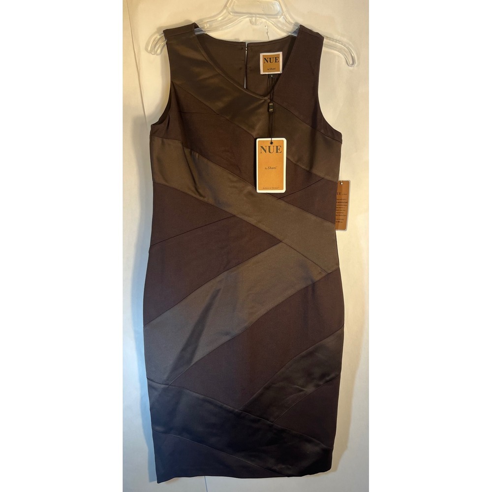 NUE by Shani Brown Satin Panel Body Architecture Sheath Dress S136 Size 6 NWT